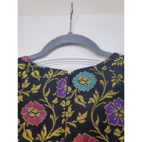 Josie Natori Ornate Dark Floral Jacquard Italian Cocktail Mini Dress, Size 12 - Picture 8 of 12